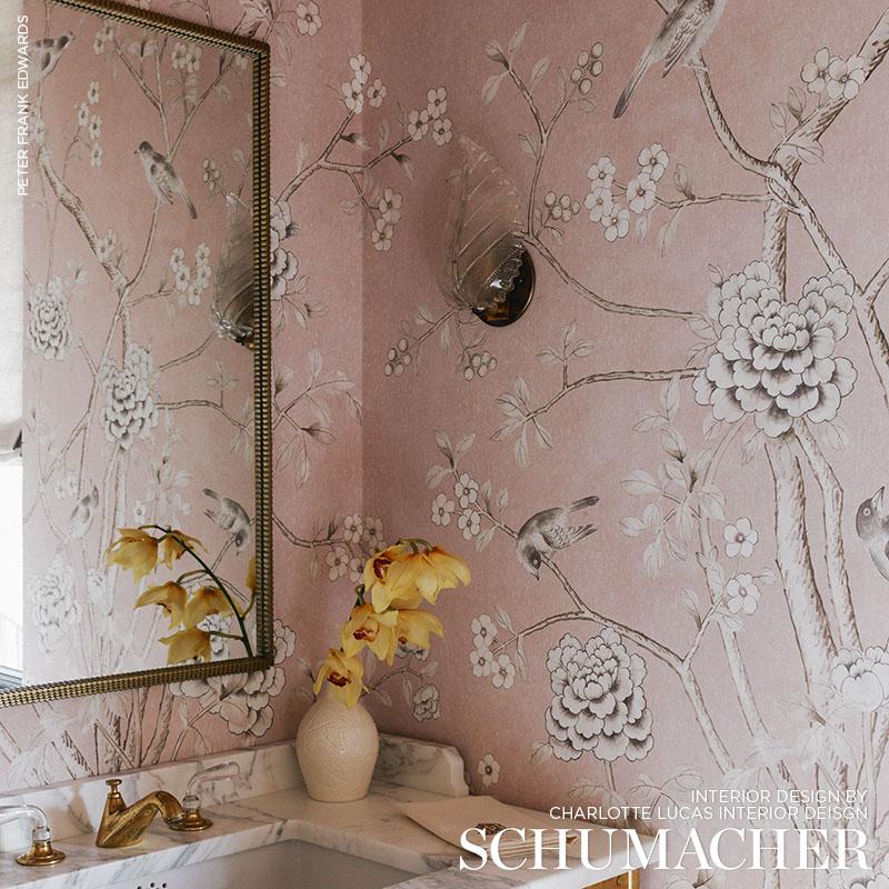 Schumacher Chinois Palais Panel Blush Conch Wallpaper