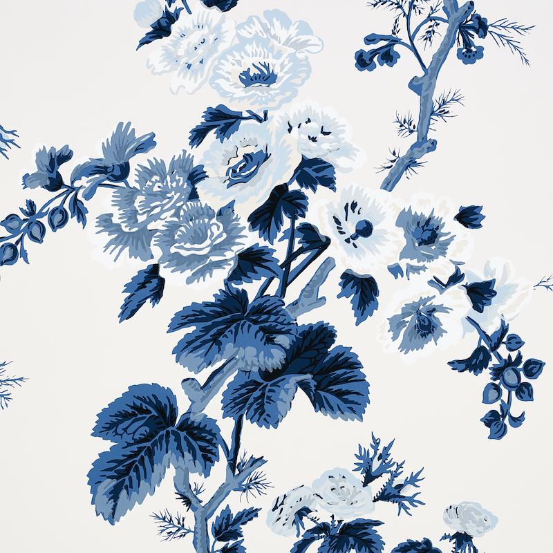 Schumacher Pyne Hollyhock Indigo Wallpaper