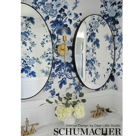 Schumacher Pyne Hollyhock Indigo Wallpaper