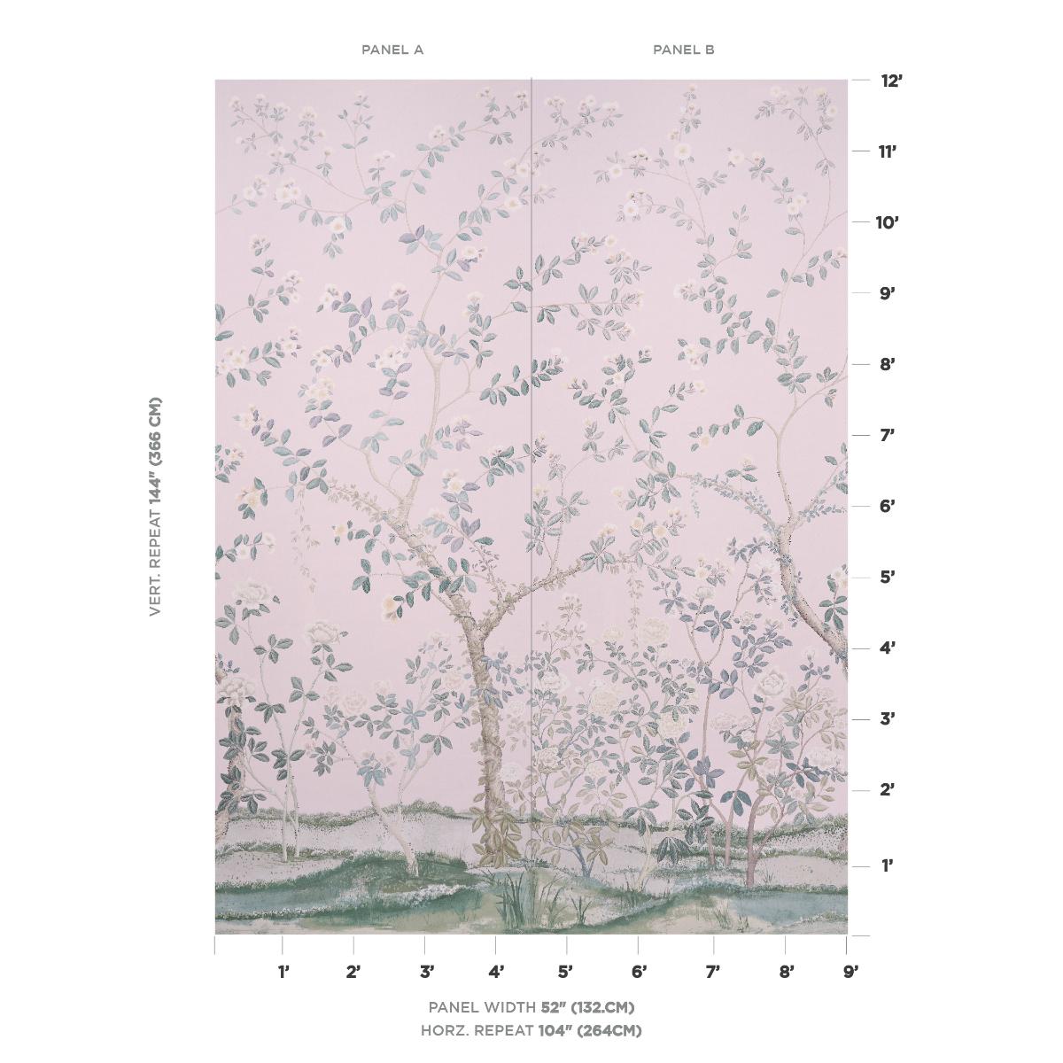 Schumacher Madame De Pompadour Panel Set Blush Wallpaper