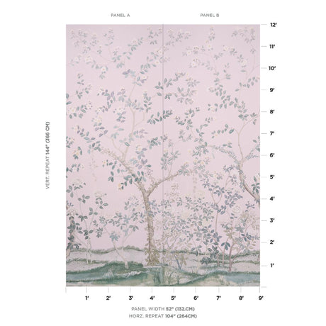 Schumacher Madame De Pompadour Panel Set Blush Wallpaper