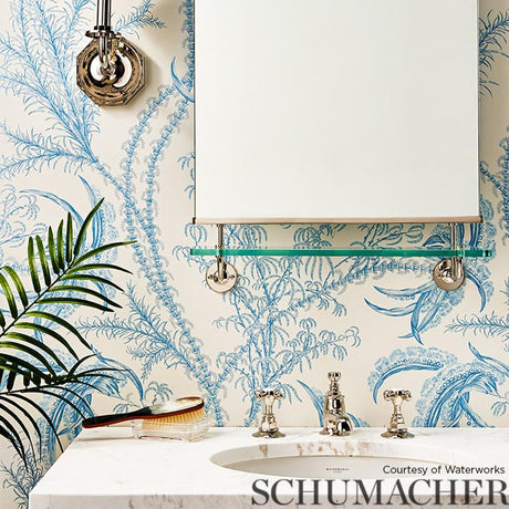 Schumacher Ocean Toile Delft Wallpaper