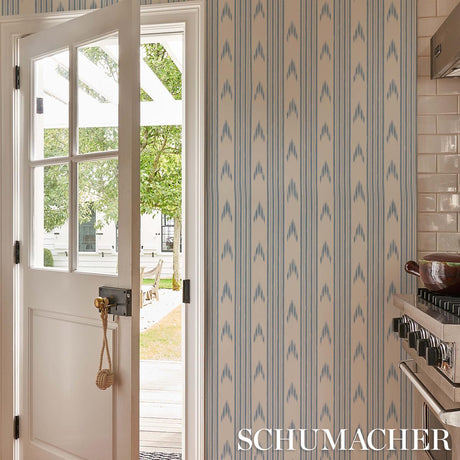 Schumacher Santa Barbara Ikat China Blue Wallpaper