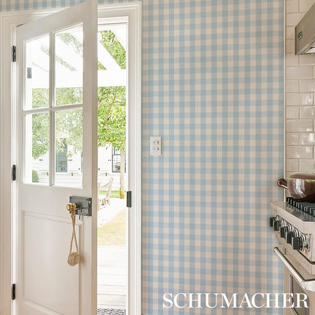 Schumacher Willa Check Small Chambray Wallpaper