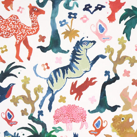 Schumacher Beasts Multi On Ivory Wallpaper