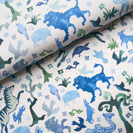 Schumacher Beasts Blue And Green Wallpaper
