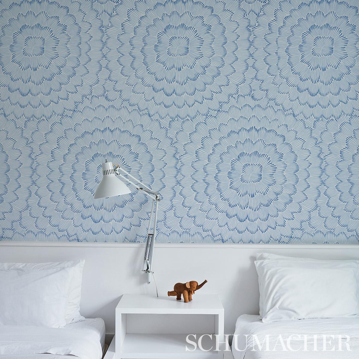 Schumacher Feather Bloom Blue Wallpaper