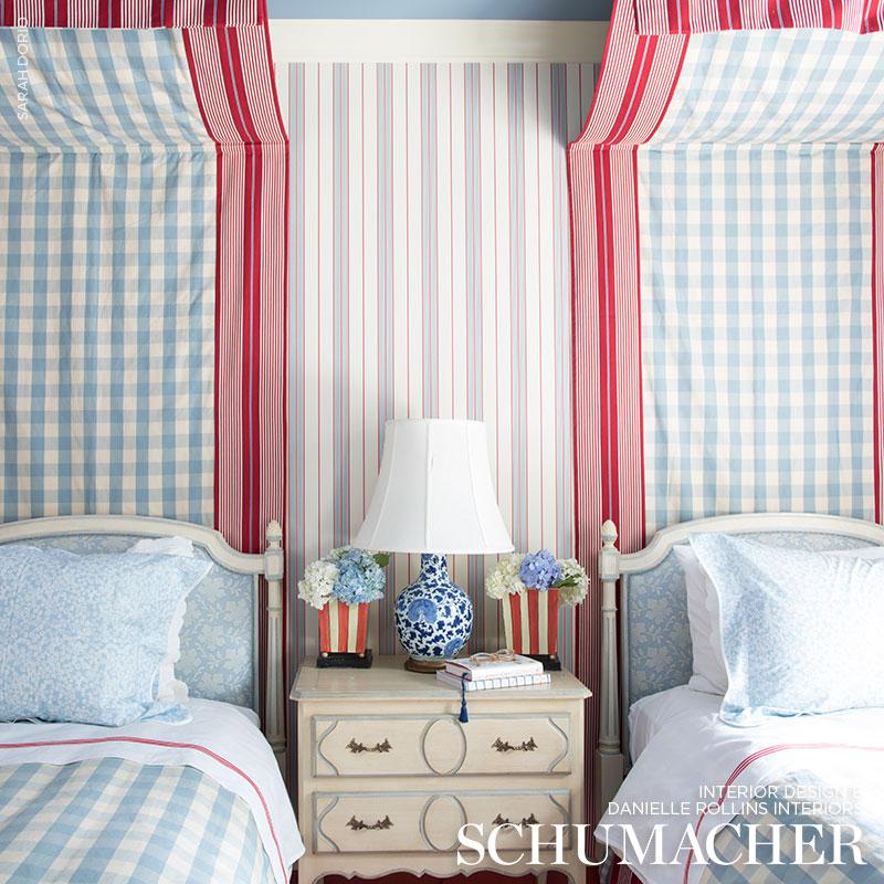 Schumacher Elton Cotton Check Sky Fabric