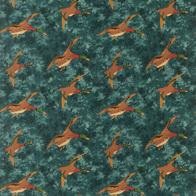 Mulberry FOREST DUCKS VELVET TEAL Fabric