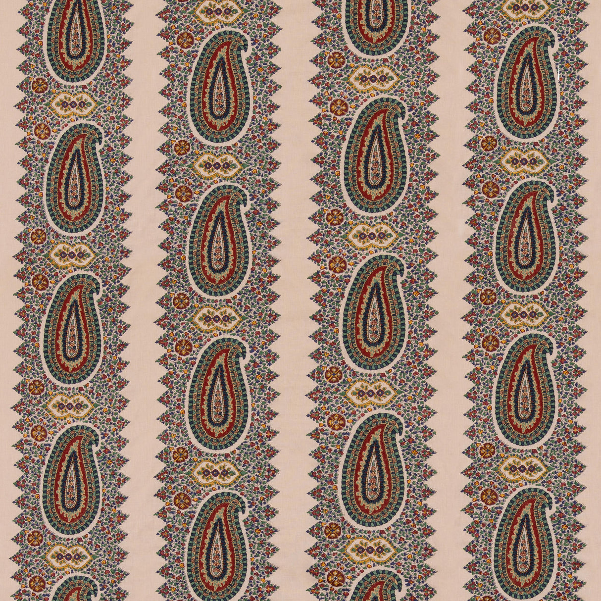 Mulberry PAISLEY STRIPE INDIGO/RED Drapery Fabric