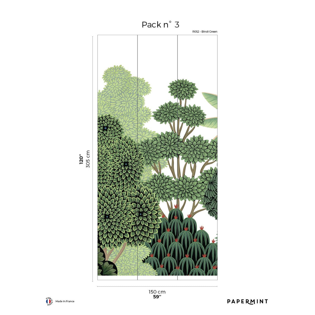 Papermint Bengal Pack 3 in Green Wall Mural
