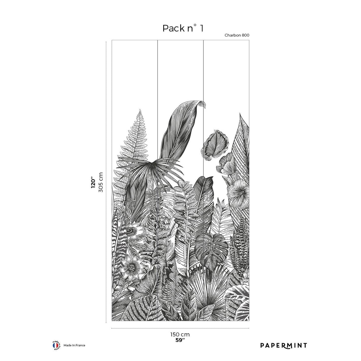 Papermint Botanic Pack 1 in Gray Wall Mural