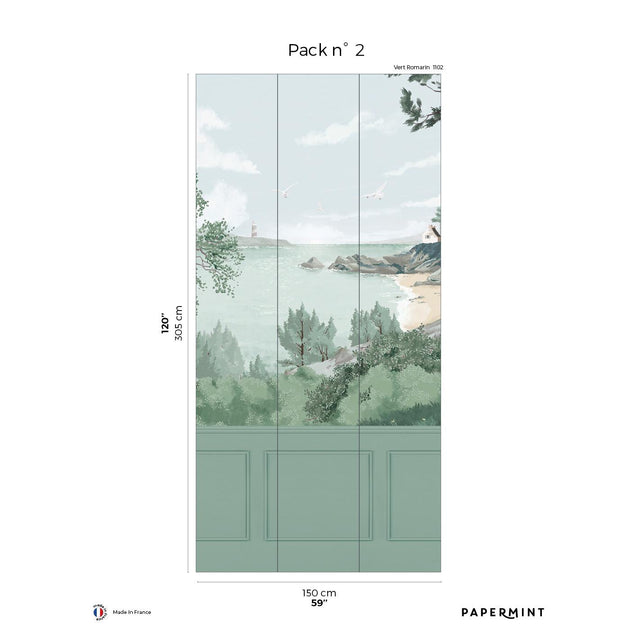 Papermint Bretagne Chair Rail With Faux Wainscoting Pack 2 in Green Wall Mural