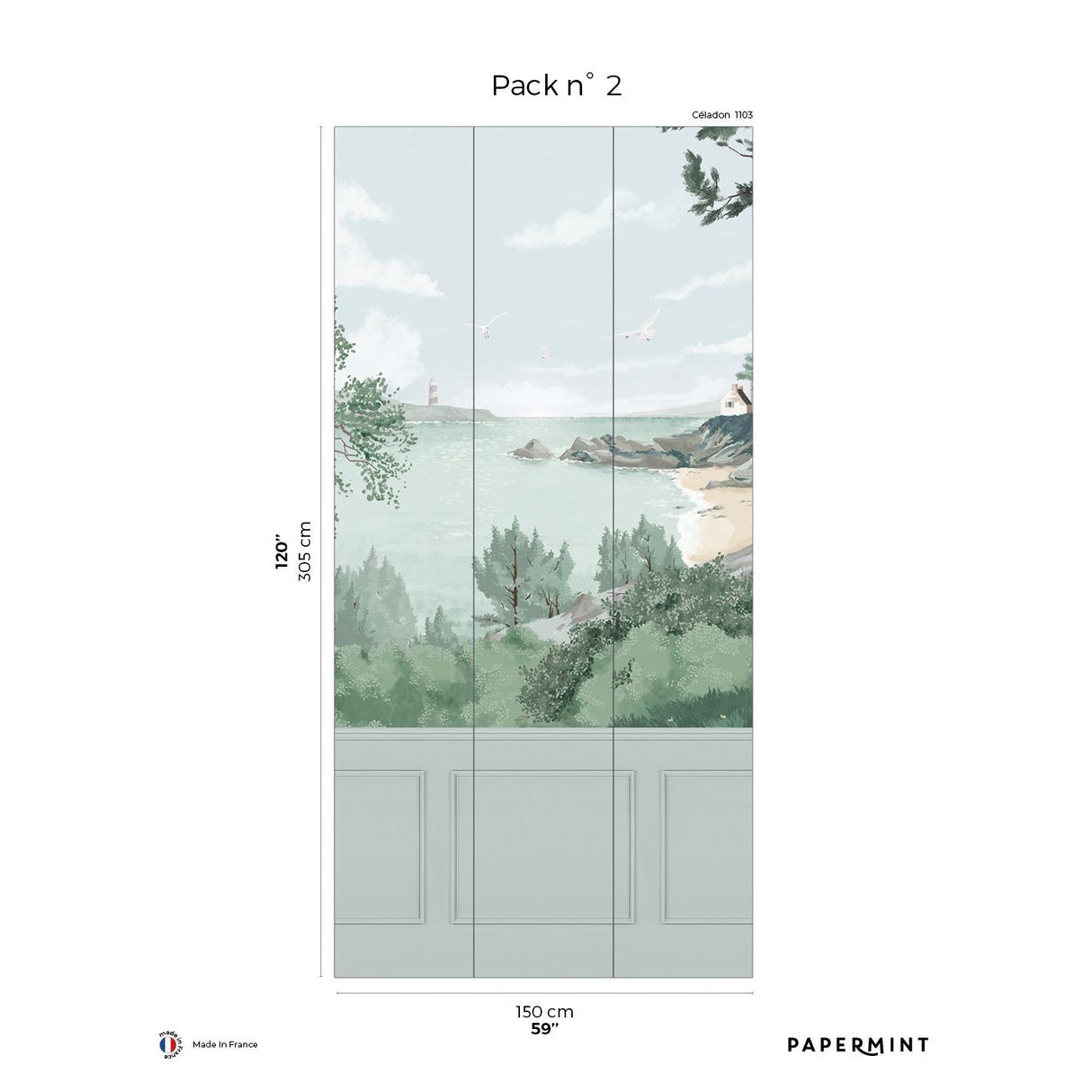 Papermint Bretagne Chair Rail With Faux Wainscoting Pack 2 in Gray Wall Mural