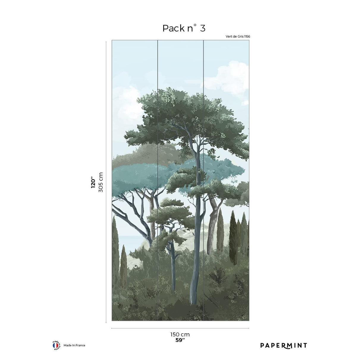Papermint French Riviera Pack 3 in Gray Wall Mural