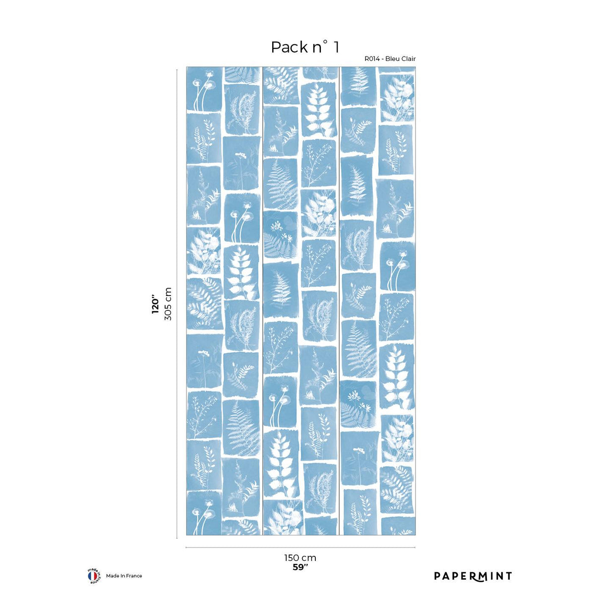 Papermint Botanical Imprint Pack 1 in Blue Wall Mural