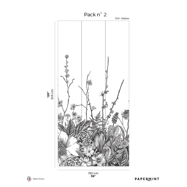Papermint Flora Pack 2 in Black Wall Mural
