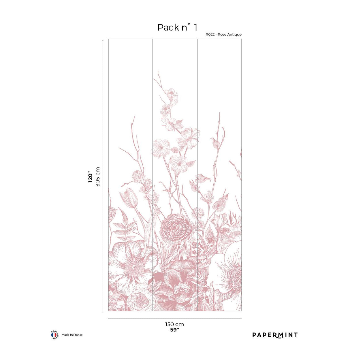 Papermint Flora Pack 1 in Pink Wall Mural
