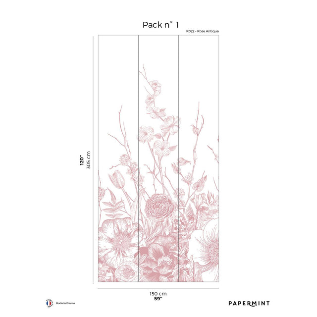 Papermint Flora Pack 1 in Pink Wall Mural