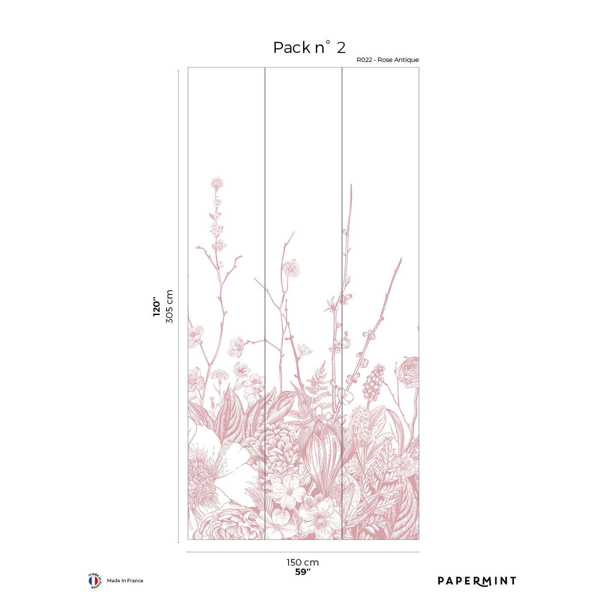 Papermint Flora Pack 2 in Pink Wall Mural