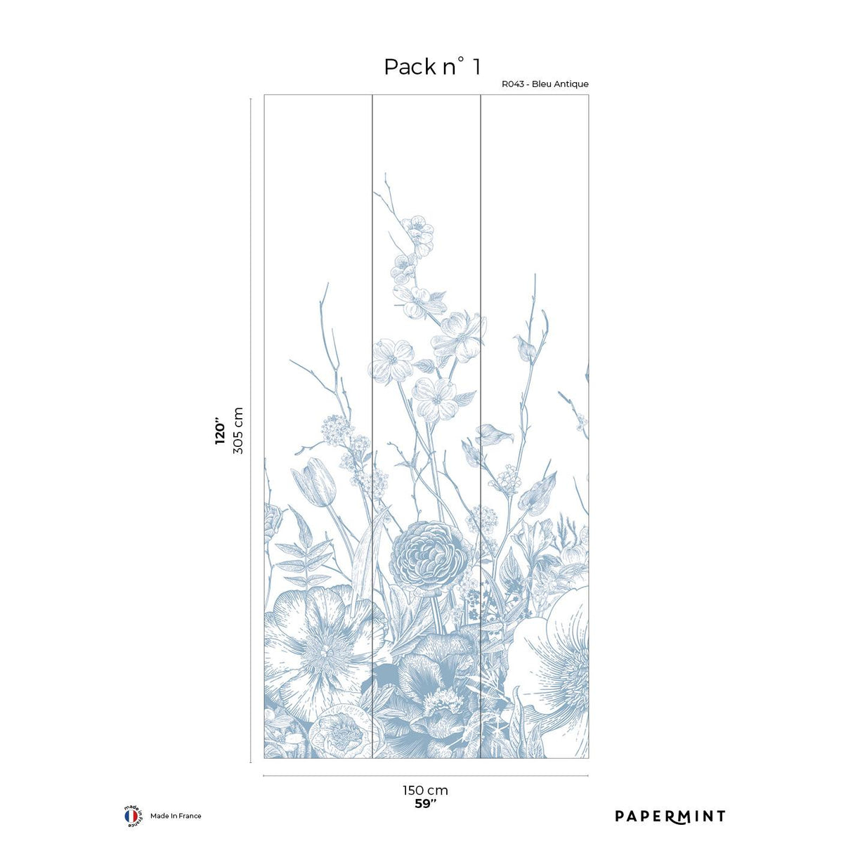 Papermint Flora Pack 1 in Blue Wall Mural