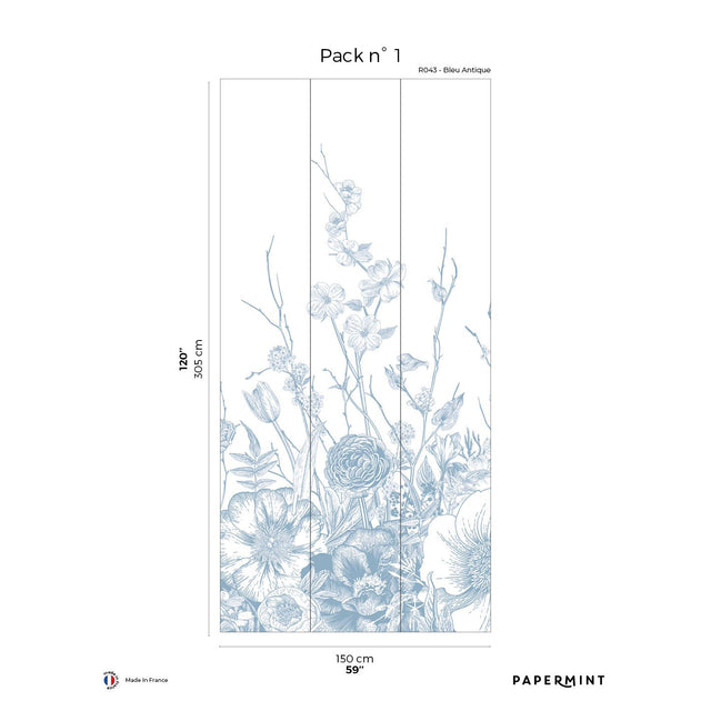 Papermint Flora Pack 1 in Blue Wall Mural