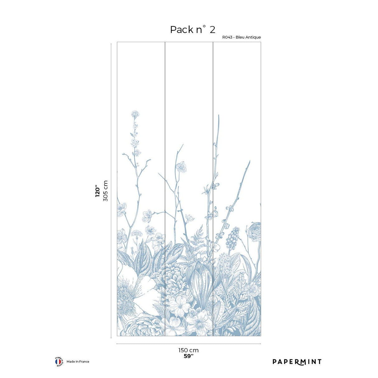 Papermint Flora Pack 2 in Blue Wall Mural