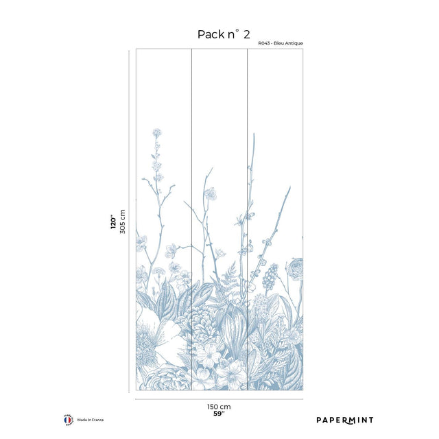 Papermint Flora Pack 2 in Blue Wall Mural