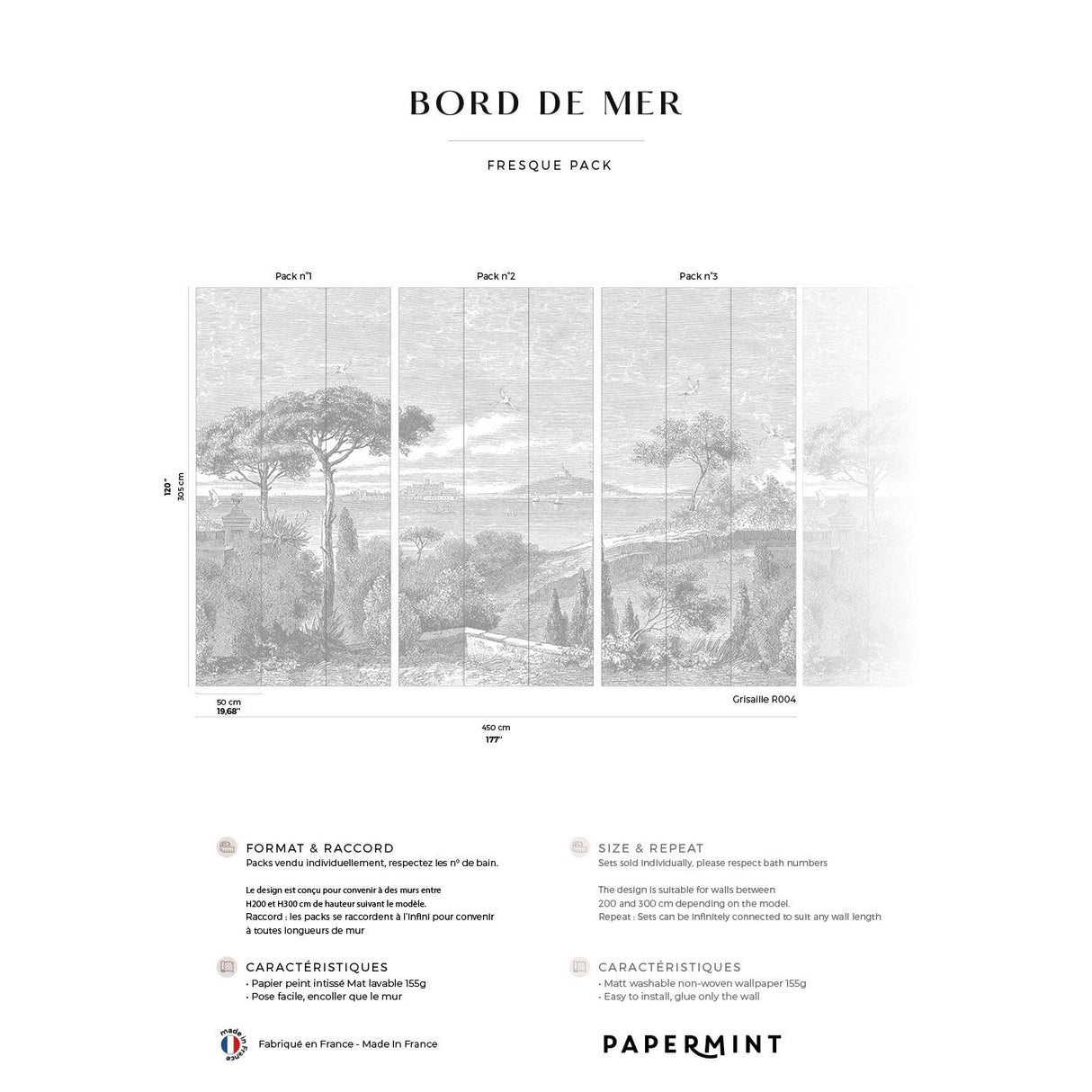 Papermint By the Sea Pack 1, 2 & 3 in Gray Wall Mural