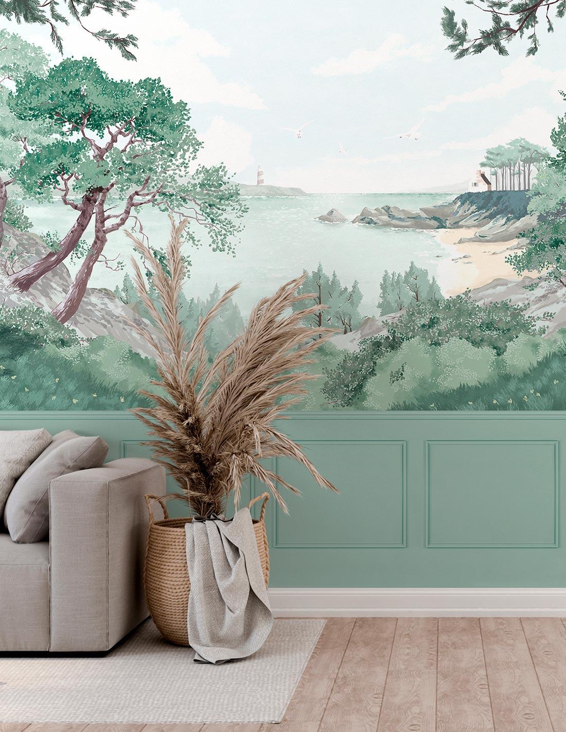 Veer Decor Bretagne Chair Rail With Faux Wainscoting Pack 1, 2 & 3 in Green Wall Mural