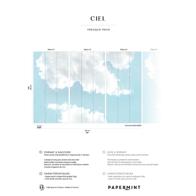 Papermint Summer Sky Pack 1, 2 & 3 in Blue Wall Mural