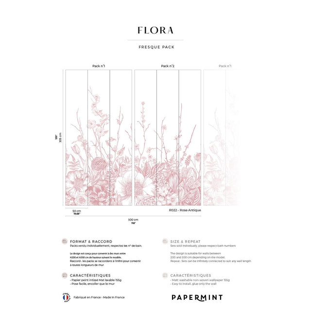 Papermint Flora Pack 1 & 2 in Pink Wall Mural