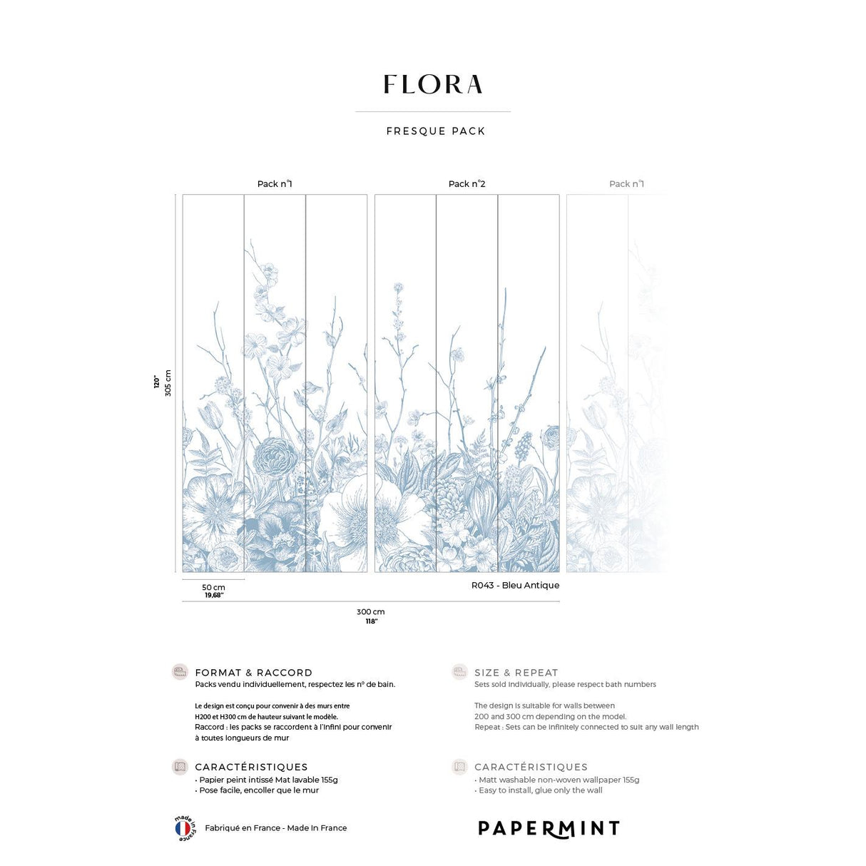 Papermint Flora Pack 1 & 2 in Blue Wall Mural