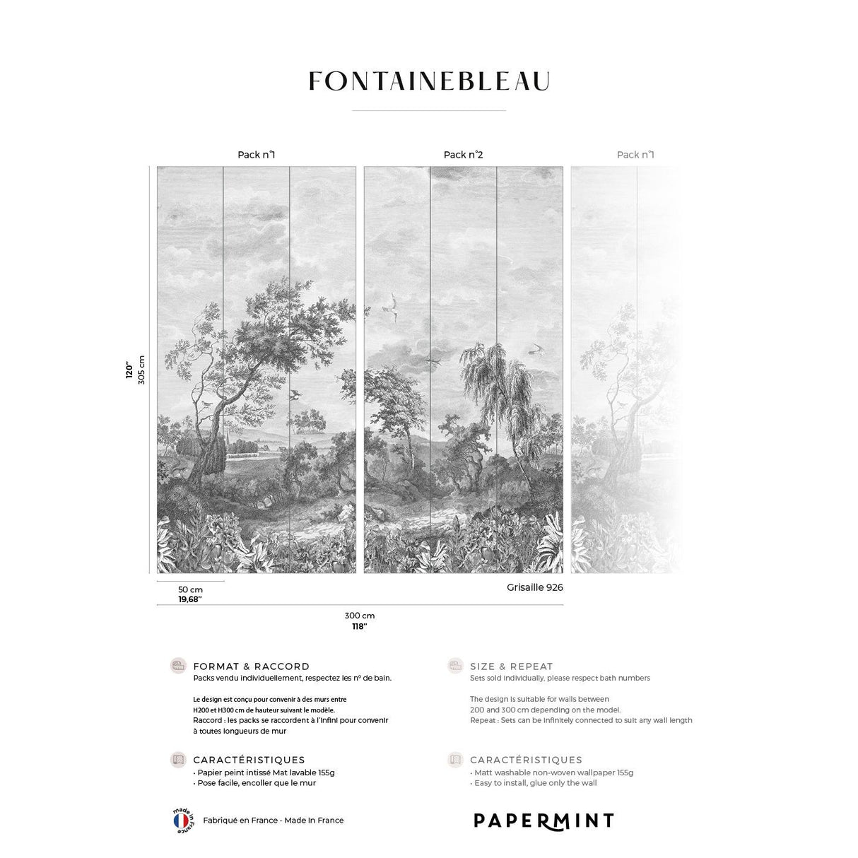 Papermint Fontainebleau Pack 1 & 2 in Gray Wall Mural