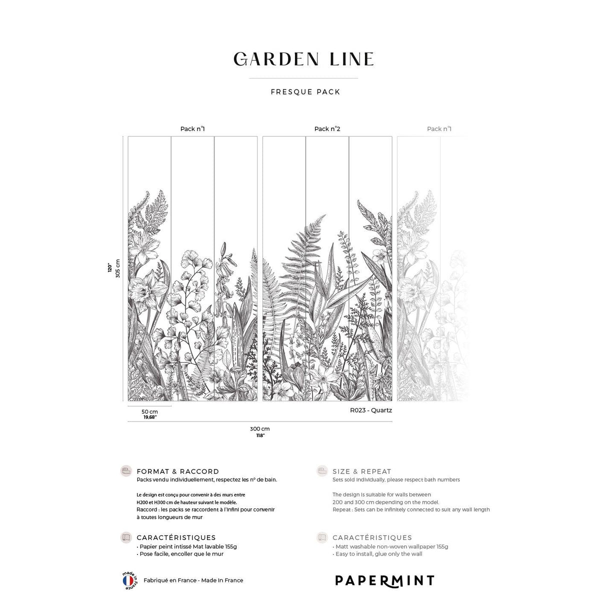 Papermint Garden Line Pack 1 & 2 in Gray Wall Mural