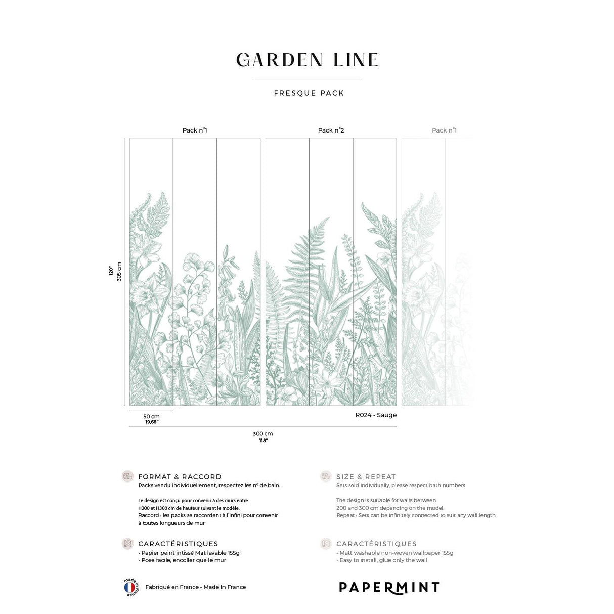 Papermint Garden Line Pack 1 & 2 in Sage Wall Mural