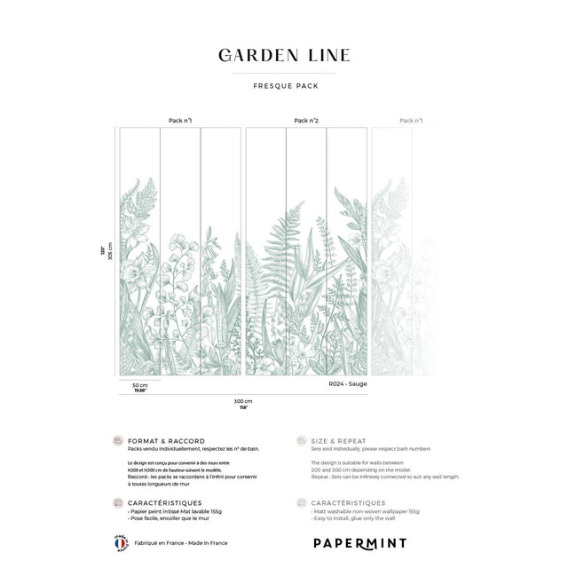 Papermint Garden Line Pack 1 & 2 in Sage Wall Mural