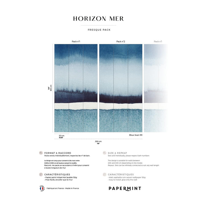 Papermint Sea Horizon Pack 1 & 2 in Blue Wall Mural