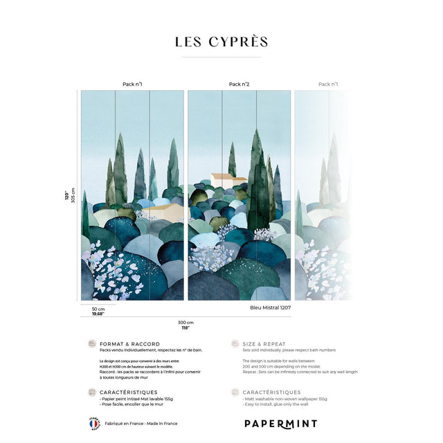 Papermint Cypresses Pack 1 & 2 in Blue Wall Mural