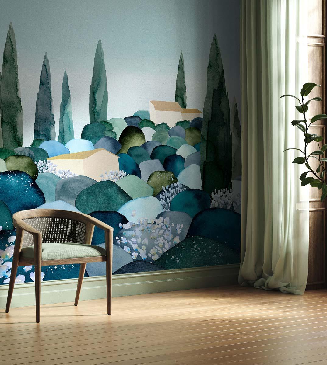 Veer Decor Cypresses Pack 1 & 2 in Blue Wall Mural