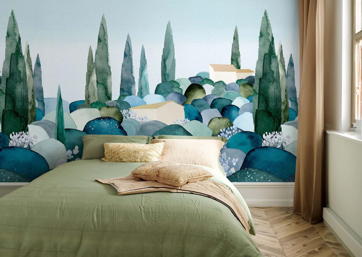 Veer Decor Cypresses Pack 1 & 2 in Blue Wall Mural