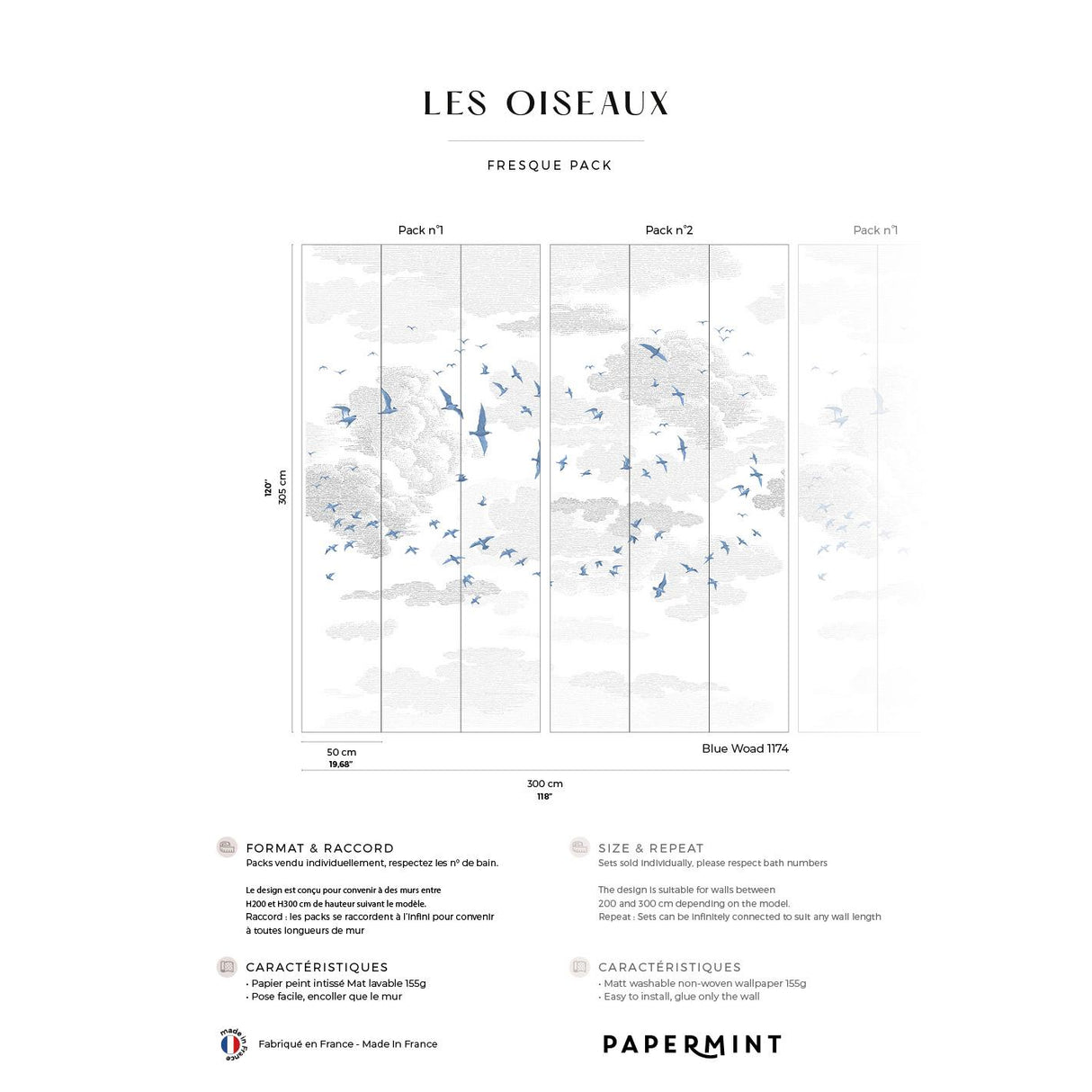 Papermint Birds Pack 1 & 2 in Blue Wall Mural
