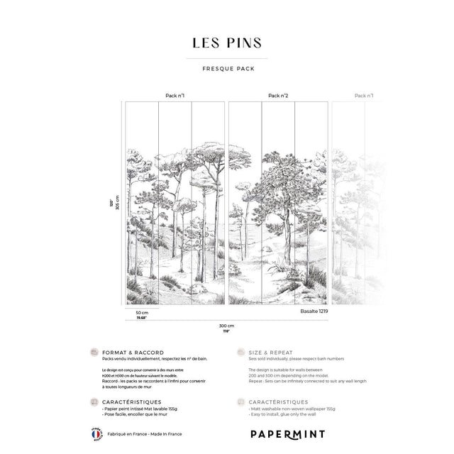 Papermint Pines Pack 1 & 2 in Black Wall Mural