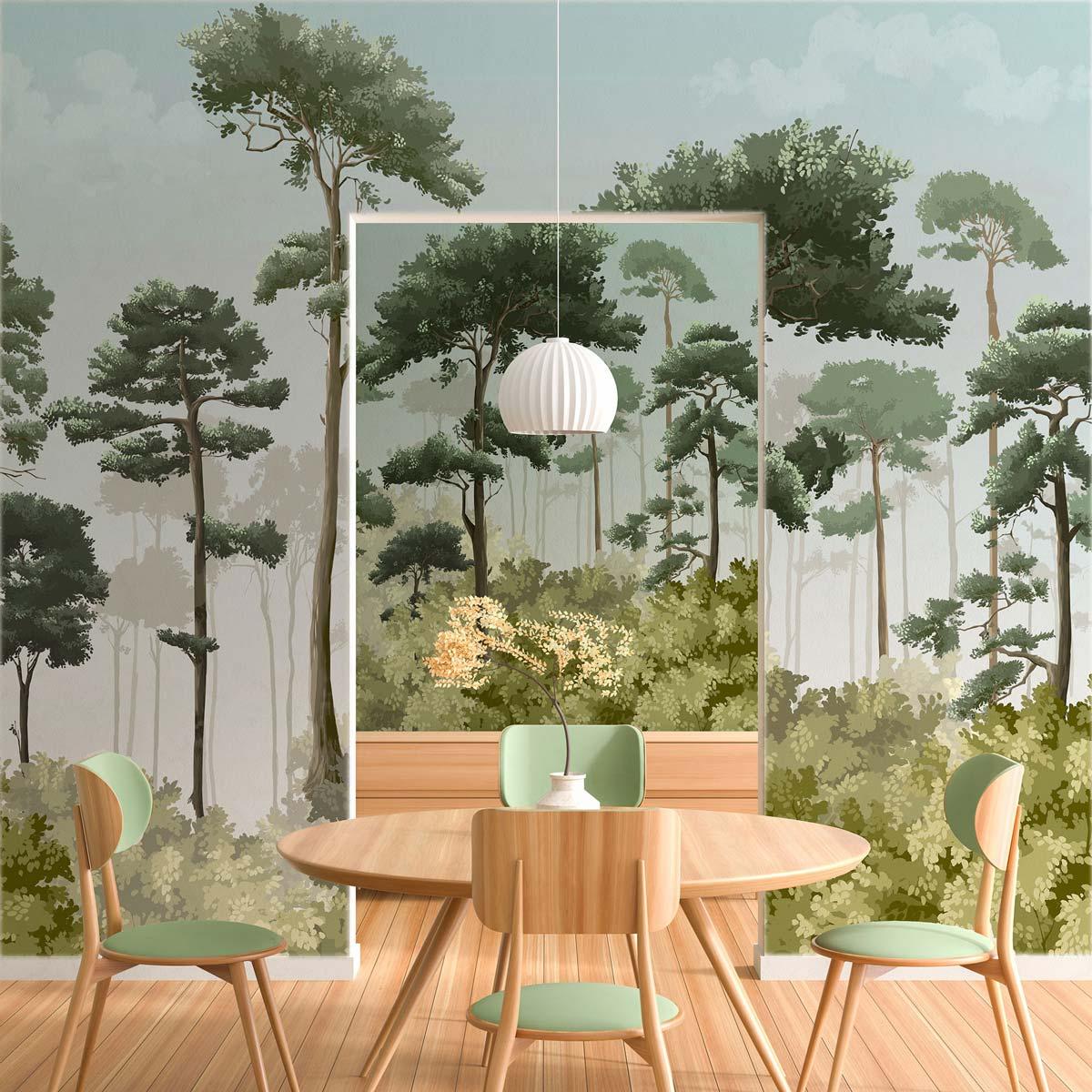 Veer Decor Matsu Pack 1 & 2 in Green Wall Mural