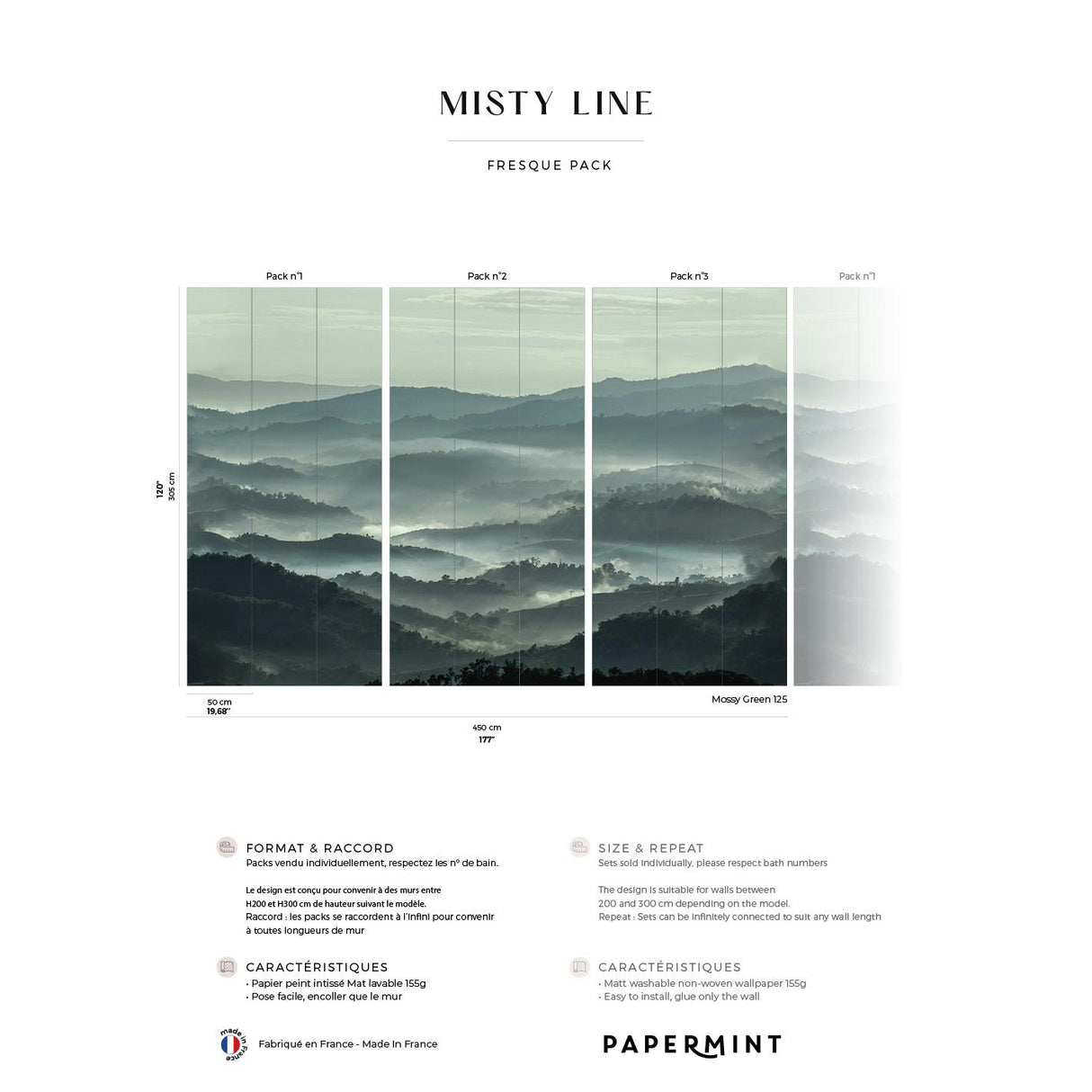 Papermint Misty Line Pack 1, 2 & 3 in Green Wall Mural