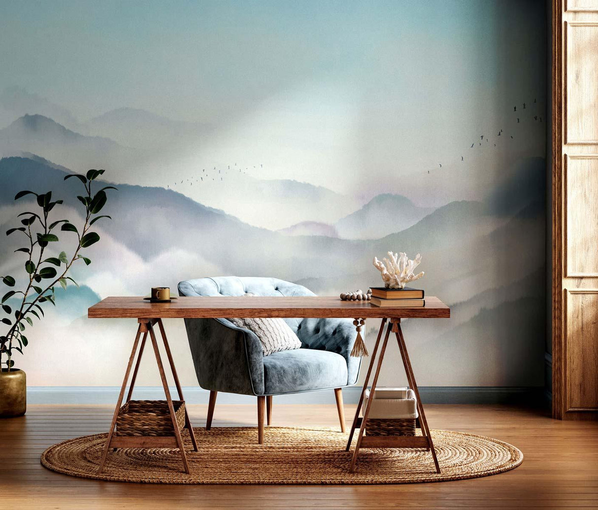 Veer Decor Japanese Mountain Pack 1, 2 & 3 in Blue Wall Mural