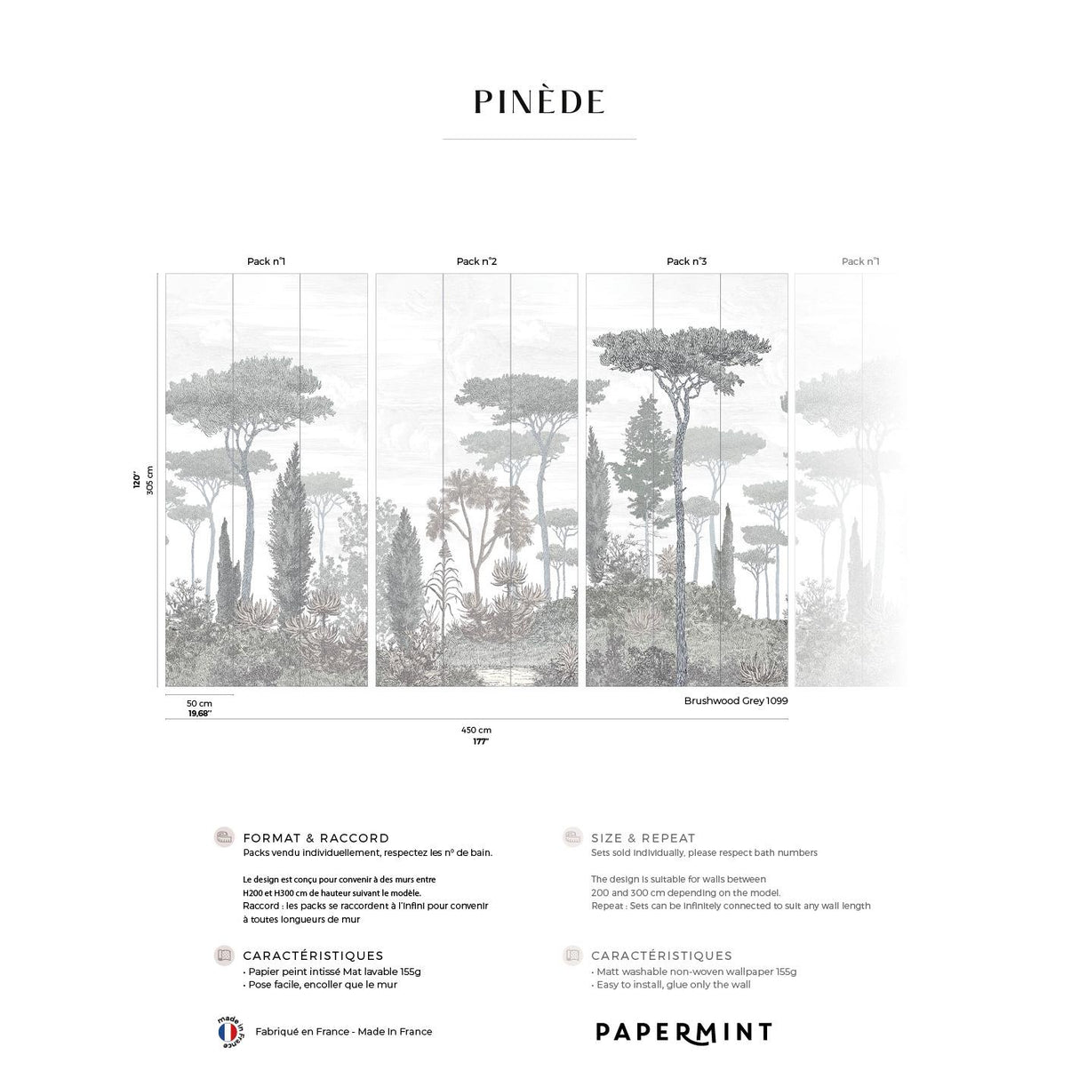 Papermint Pinery Pack 1, 2 & 3 in Gray Wall Mural