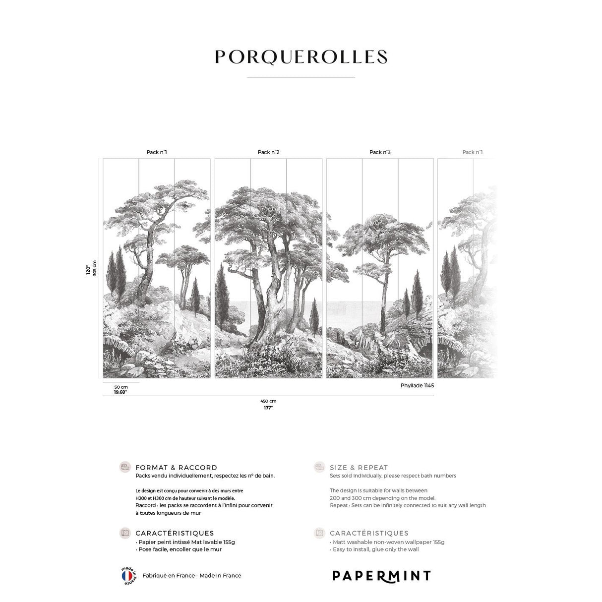 Papermint Porquerolles Pack 1, 2 & 3 in Gray Wall Mural