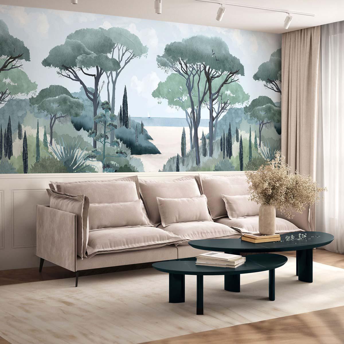 Veer Decor Riviera The Beach Chair Rail with Faux Wainscoting Pack 1 & 2 in Beige Wall Mural