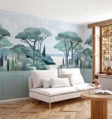 Veer Decor Riviera The Beach Chair Rail with Faux Wainscoting Pack 1 & 2 in Blue Wall Mural